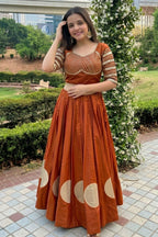 Women's Rust Brown Roman Cotton Navratri Lehenga Choli | Traditional Dandiya Festival Ethnic Wear