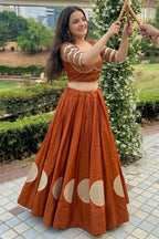 Women's Rust Brown Roman Cotton Navratri Lehenga Choli | Traditional Dandiya Festival Ethnic Wear
