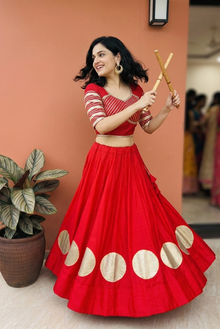 Women's Red Roman Cotton Navratri Lehenga Choli | Traditional Dandiya Festival Ethnic Wear