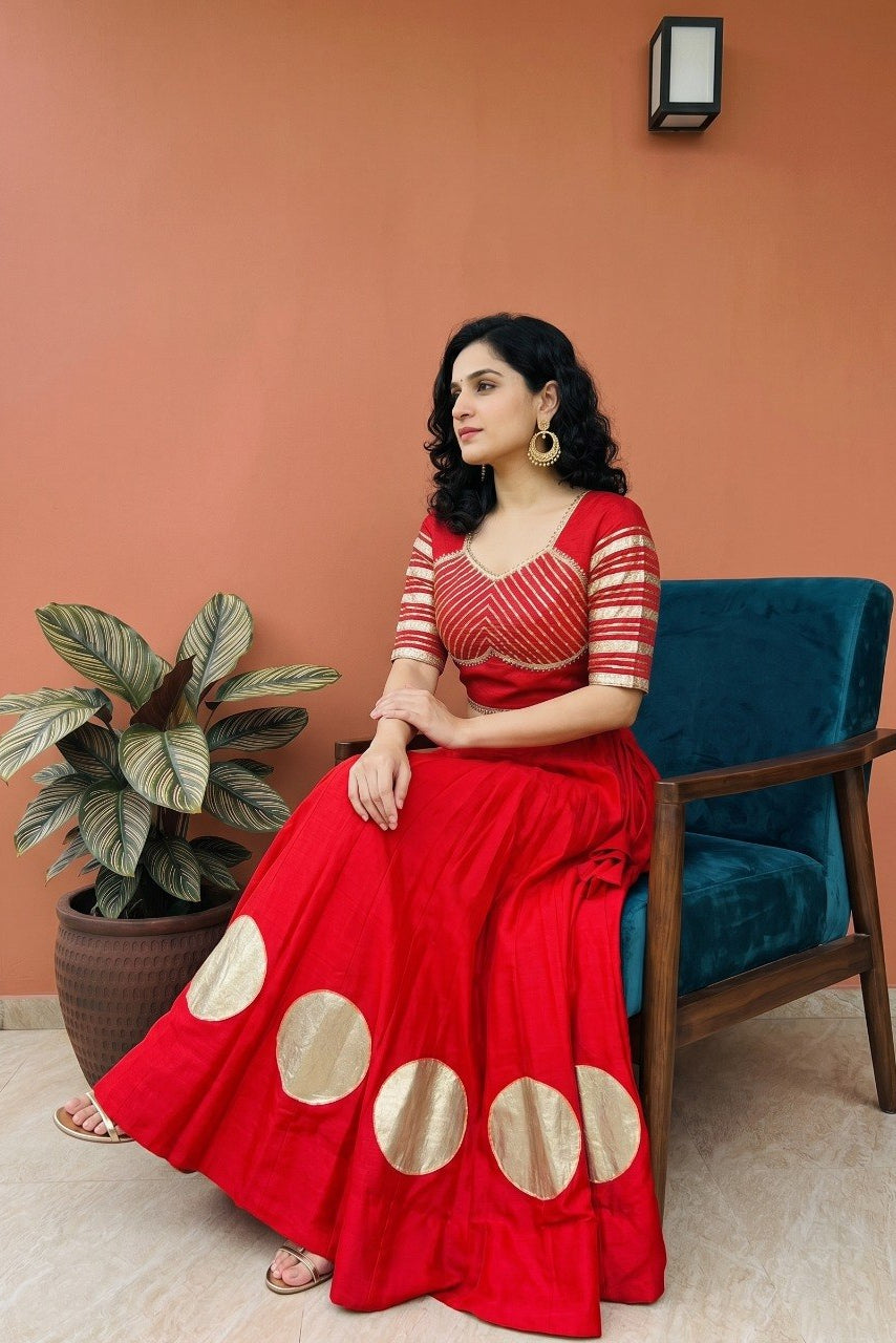 Women's Red Roman Cotton Navratri Lehenga Choli | Traditional Dandiya Festival Ethnic Wear