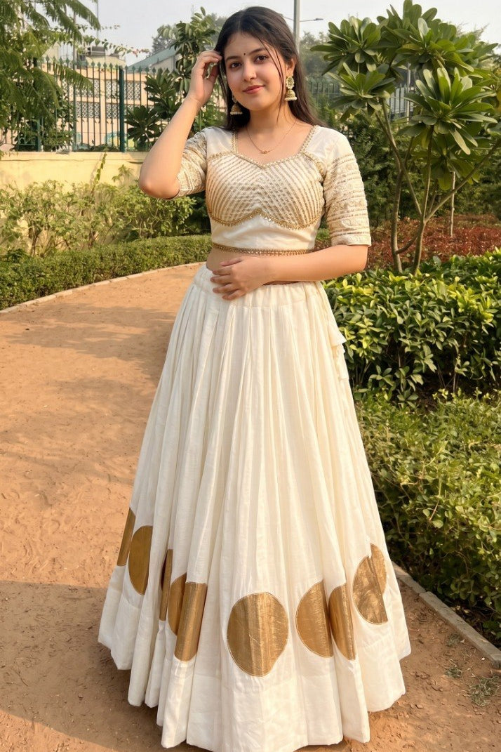 Women's White Roman Cotton Navratri Lehenga Choli | Traditional Dandiya Festival Ethnic Wear