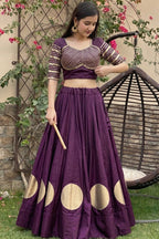 Women's Purple Roman Cotton Navratri Lehenga Choli | Traditional Dandiya Festival Ethnic Wear