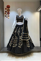 Women's Black Roman Cotton Navratri Lehenga Choli with Dupatta | Fancy Multi Lace Work | 6 Meter Flare Garba & Dandiya Festival Wear