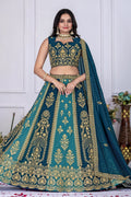 Women's Teal Blue Fox Georgette Embroidered Lehenga Choli with Dupatta | Designer Wedding, Reception & Festive Wear