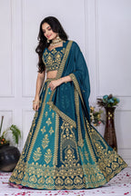 Women's Teal Blue Fox Georgette Embroidered Lehenga Choli with Dupatta | Designer Wedding, Reception & Festive Wear