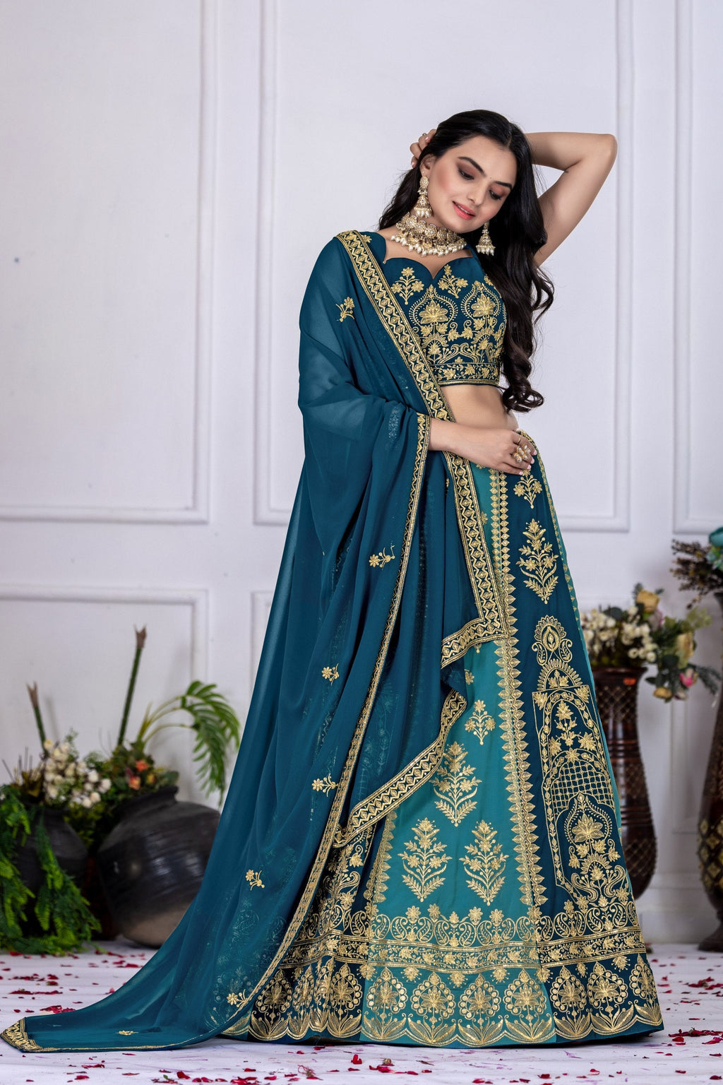 Women's Teal Blue Fox Georgette Embroidered Lehenga Choli with Dupatta | Designer Wedding, Reception & Festive Wear