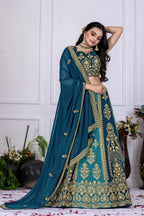 Women's Teal Blue Fox Georgette Embroidered Lehenga Choli with Dupatta | Designer Wedding, Reception & Festive Wear