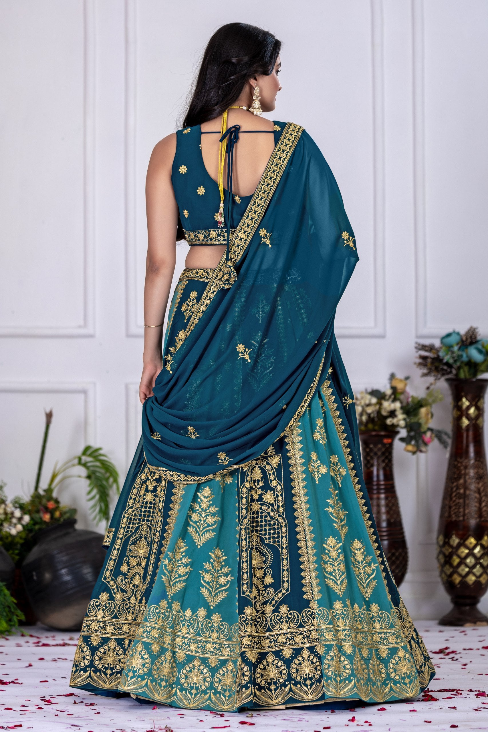 Women's Teal Blue Fox Georgette Embroidered Lehenga Choli with Dupatta | Designer Wedding, Reception & Festive Wear