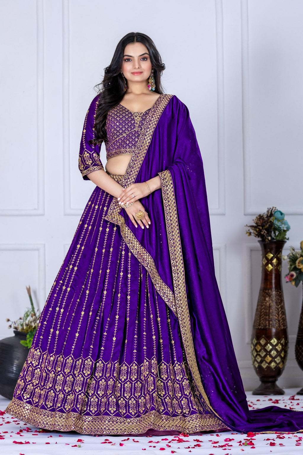 Women's Purple Heavy Vichitra Silk Embroidered Lehenga Choli with Dupatta | Designer Wedding, Reception & Festive Wear