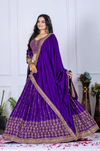 Women's Purple Heavy Vichitra Silk Embroidered Lehenga Choli with Dupatta | Designer Wedding, Reception & Festive Wear