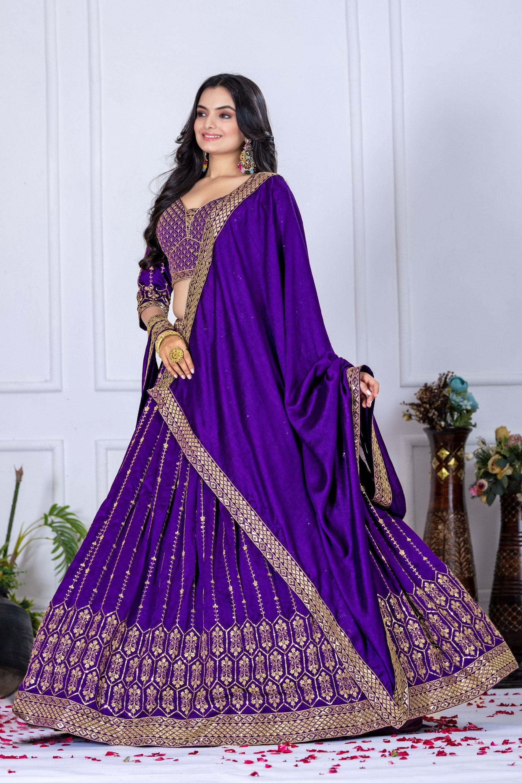 Women's Purple Heavy Vichitra Silk Embroidered Lehenga Choli with Dupatta | Designer Wedding, Reception & Festive Wear