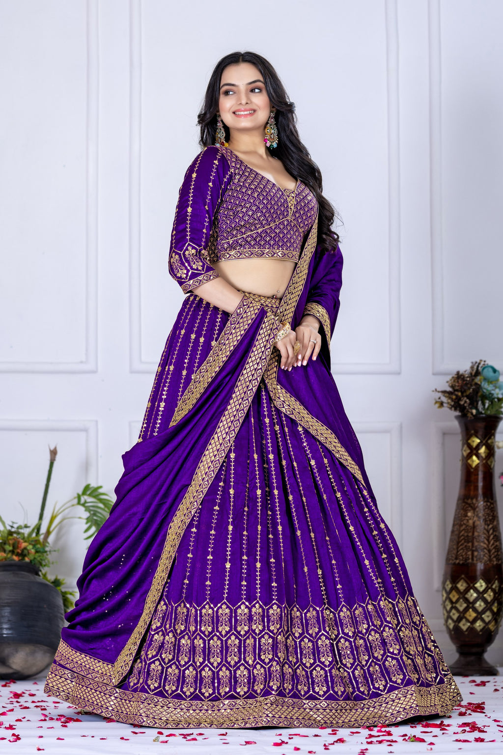 Women's Purple Heavy Vichitra Silk Embroidered Lehenga Choli with Dupatta | Designer Wedding, Reception & Festive Wear