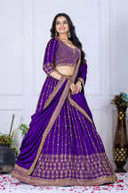 Women's Purple Heavy Vichitra Silk Embroidered Lehenga Choli with Dupatta | Designer Wedding, Reception & Festive Wear