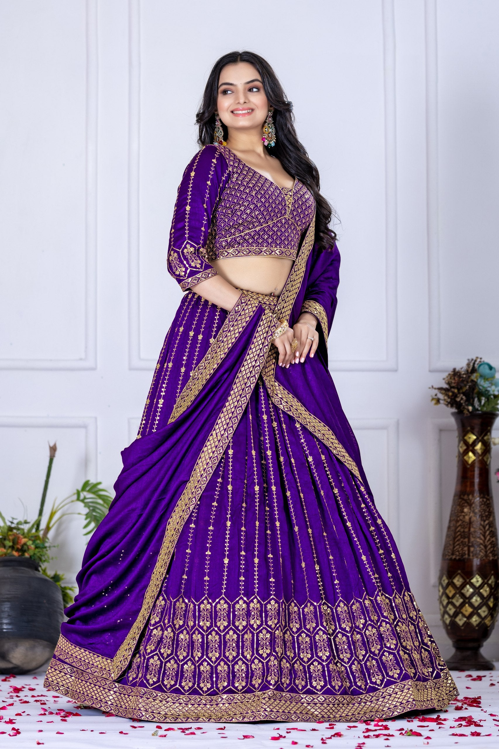 Women's Purple Heavy Vichitra Silk Embroidered Lehenga Choli with Dupatta | Designer Wedding, Reception & Festive Wear