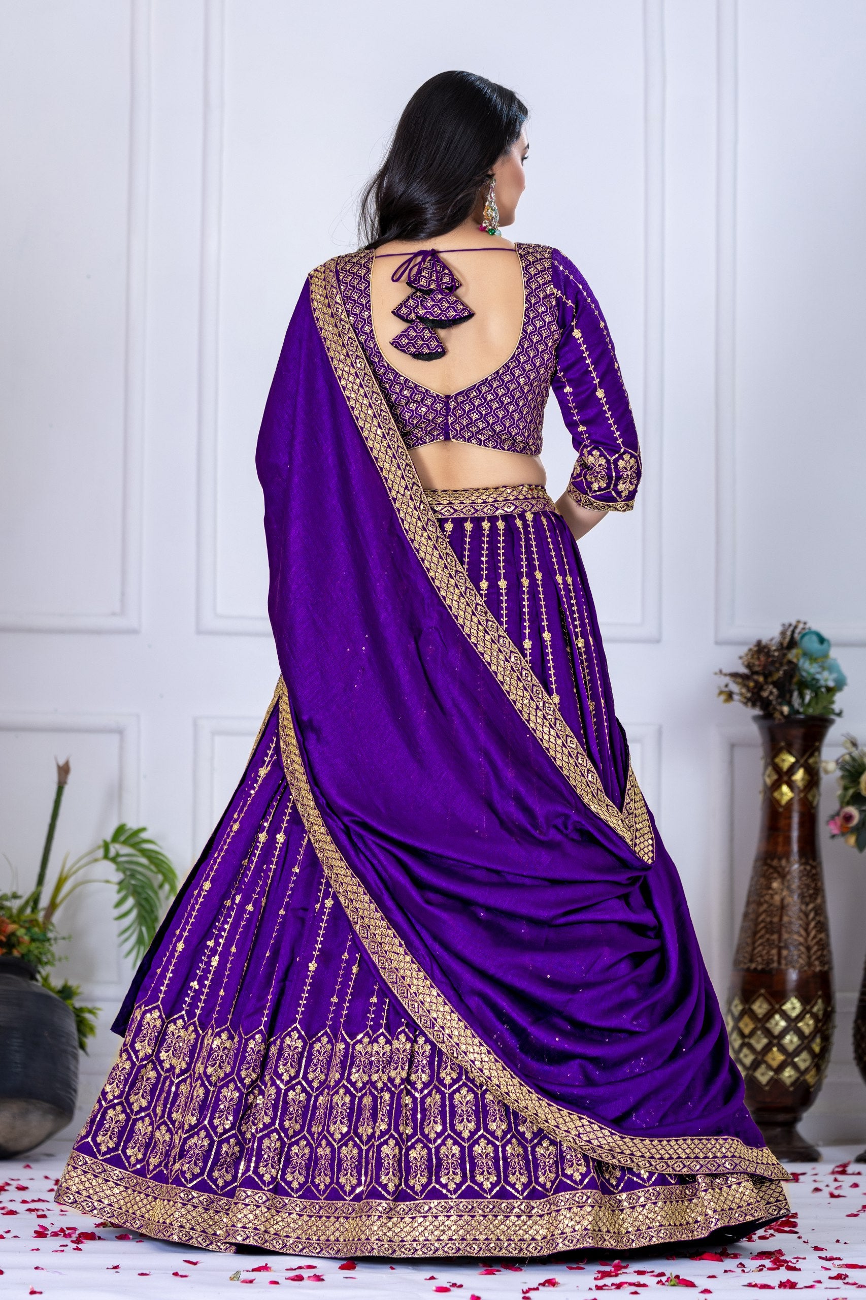 Women's Purple Heavy Vichitra Silk Embroidered Lehenga Choli with Dupatta | Designer Wedding, Reception & Festive Wear