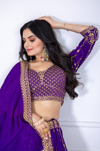 Women's Purple Heavy Vichitra Silk Embroidered Lehenga Choli with Dupatta | Designer Wedding, Reception & Festive Wear