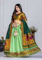 Women's Mint Green Jacquard Lichi Silk Lehenga Choli with Zari Woven Dupatta | Traditional Wedding, Festive & Party Wear
