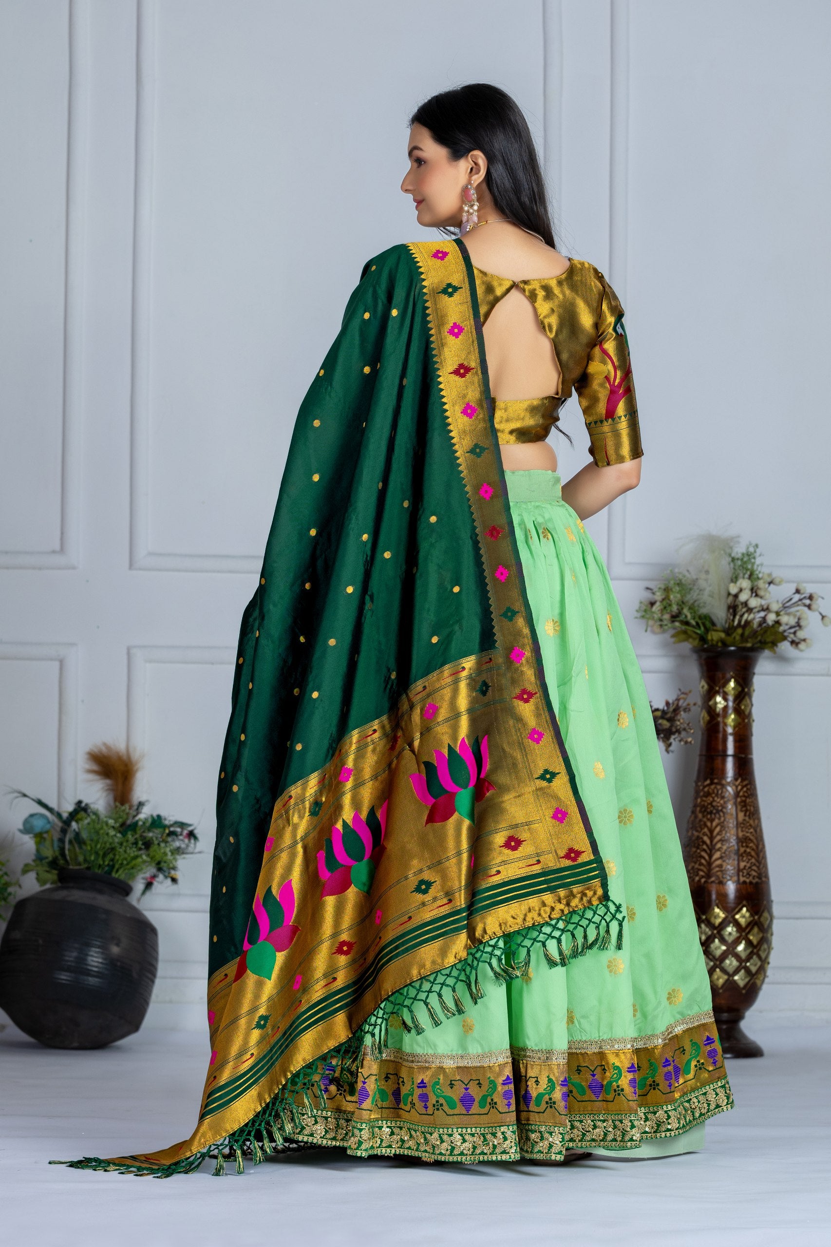 Women's Mint Green Jacquard Lichi Silk Lehenga Choli with Zari Woven Dupatta | Traditional Wedding, Festive & Party Wear