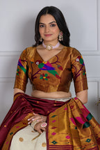 Women's Off White Jacquard Lichi Silk Lehenga Choli with Maroon Paithani Style Dupatta | Traditional Wedding, Festive & Party Wear