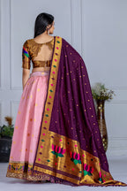 Women's Pink Jacquard Lichi Silk Lehenga Choli with Purple Paithani Style Dupatta | Traditional Wedding, Festive & Party Wear
