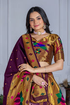Women's Pink Jacquard Lichi Silk Lehenga Choli with Purple Paithani Style Dupatta | Traditional Wedding, Festive & Party Wear