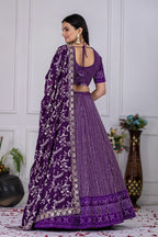 Women's Purple Fox Georgette Semi-Stitched Lehenga Choli with Embroidered Dupatta | Heavy Multi Thread & Sequence Work Wedding Festive Lehenga
