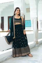 Women's Dark Bottle Green Fox Georgette Semi-Stitched Lehenga Choli with Embroidered Dupatta | Heavy Multi Thread & Sequence Work Wedding & Party Wear