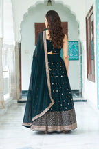 Women's Dark Bottle Green Fox Georgette Semi-Stitched Lehenga Choli with Embroidered Dupatta | Heavy Multi Thread & Sequence Work Wedding & Party Wear
