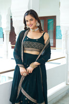 Women's Dark Bottle Green Fox Georgette Semi-Stitched Lehenga Choli with Embroidered Dupatta | Heavy Multi Thread & Sequence Work Wedding & Party Wear