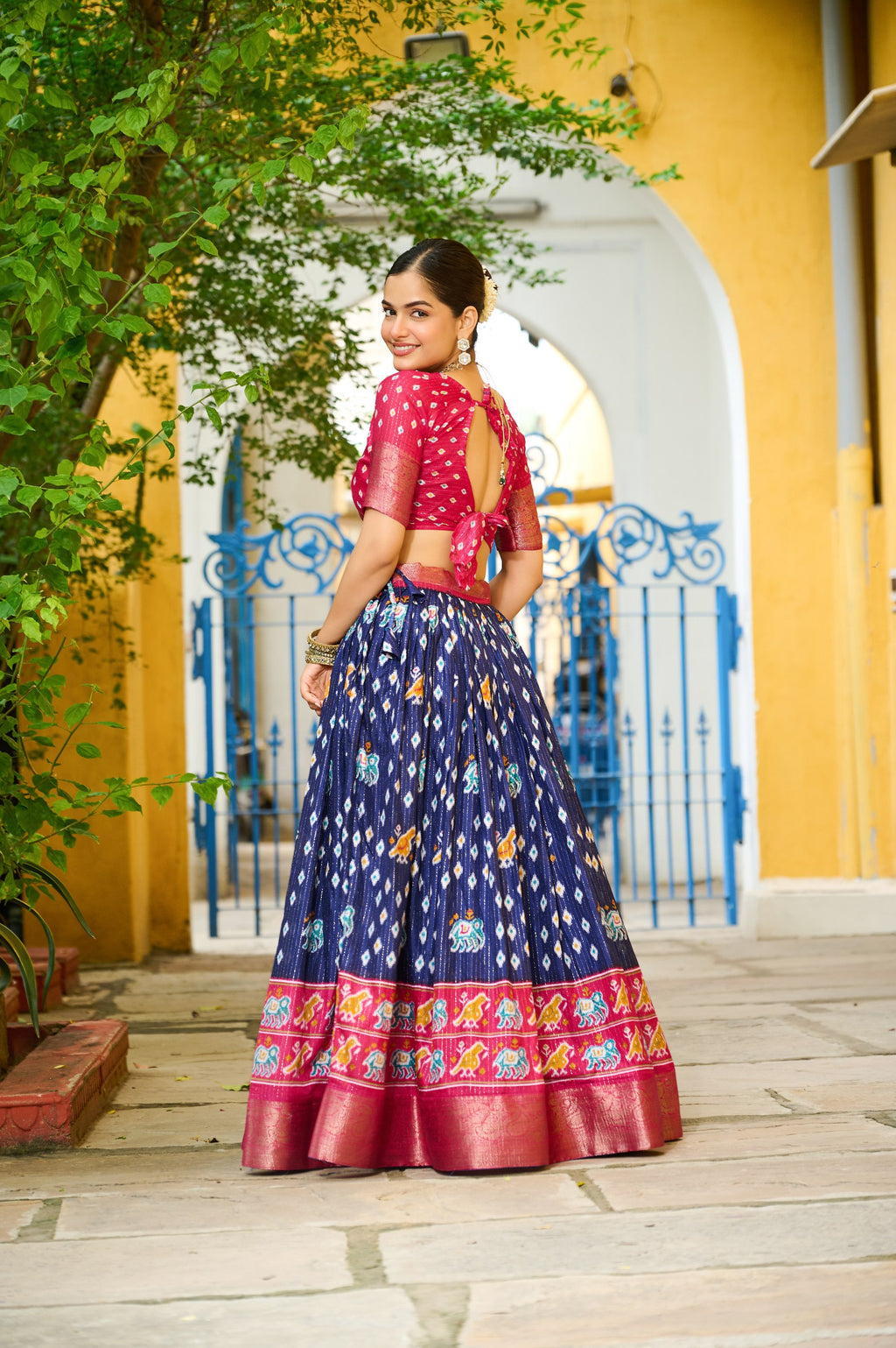 Women's Navy Blue & Rani Pink Heavy Lichi Fabric Stitched Lehenga Choli with Jacquard Border Dupatta | Traditional Printed Wedding & Festive Wear