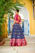 Women's Navy Blue & Rani Pink Heavy Lichi Fabric Stitched Lehenga Choli with Jacquard Border Dupatta | Traditional Printed Wedding & Festive Wear