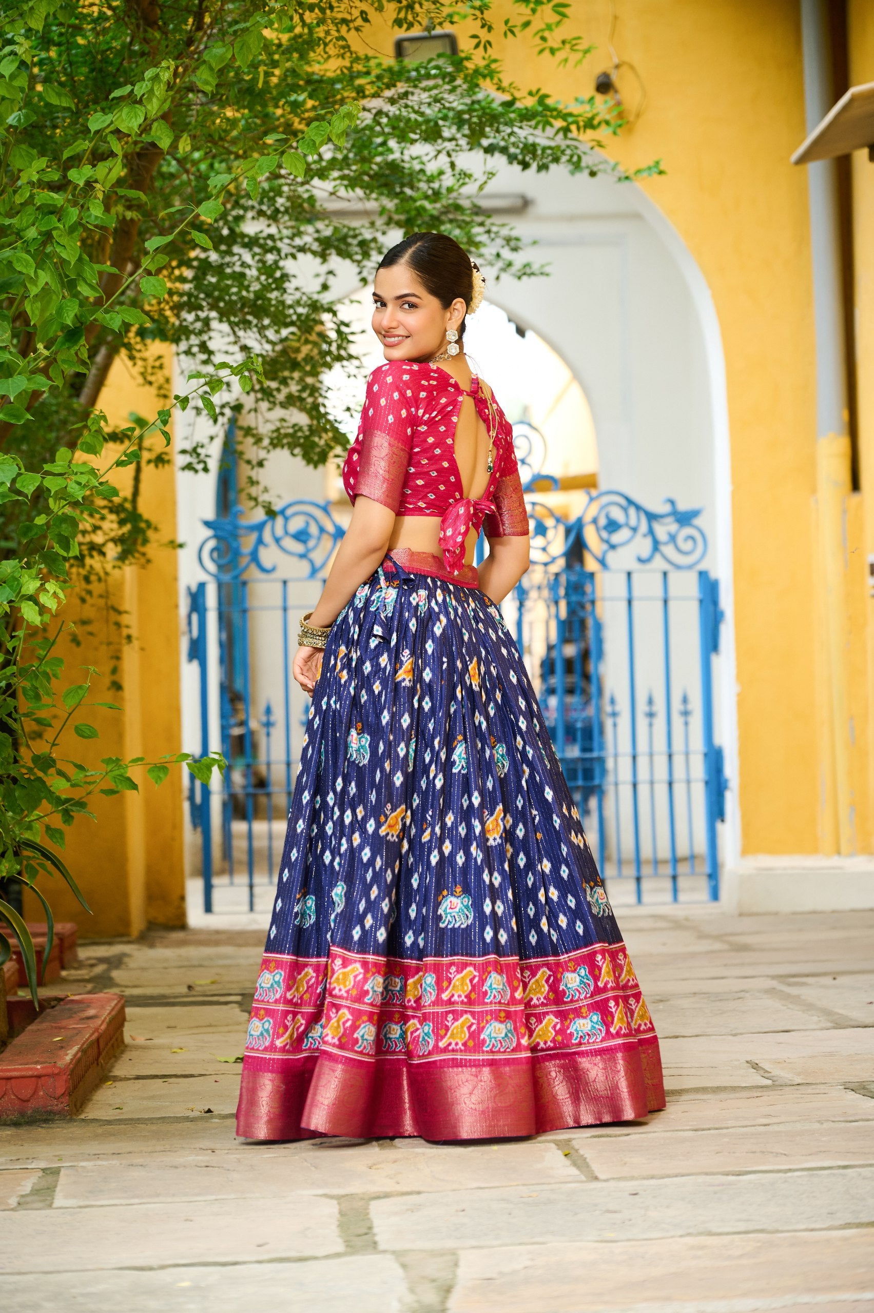 Women's Navy Blue & Rani Pink Heavy Lichi Fabric Stitched Lehenga Choli with Jacquard Border Dupatta | Traditional Printed Wedding & Festive Wear