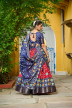 Women's Navy Blue & Red Heavy Lichi Fabric Stitched Lehenga Choli with Jacquard Border Dupatta | Jacquard Jari Lining Printed Wedding & Festive Wear