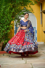 Women's Navy Blue & Red Heavy Lichi Fabric Stitched Lehenga Choli with Jacquard Border Dupatta | Jacquard Jari Lining Printed Wedding & Festive Wear