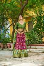 Women's Wine & Olive Green Heavy Lichi Fabric Stitched Lehenga Choli with Jacquard Border Dupatta | Traditional Printed Wedding, Navratri & Festive Wear