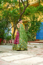 Women's Wine & Olive Green Heavy Lichi Fabric Stitched Lehenga Choli with Jacquard Border Dupatta | Traditional Printed Wedding, Navratri & Festive Wear