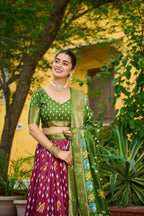 Women's Wine & Olive Green Heavy Lichi Fabric Stitched Lehenga Choli with Jacquard Border Dupatta | Traditional Printed Wedding, Navratri & Festive Wear