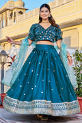 Women's Teal Blue Heavy Jimmy Choo Embroidered Lehenga Choli with Soft Net Dupatta | Designer Wedding, Reception, Engagement & Festive Wear Lehenga Set