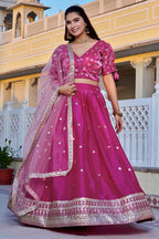 Women's Rani Pink Heavy Jimmy Choo Embroidered Lehenga Choli with Soft Net Dupatta | Designer Wedding, Reception, Engagement & Festive Wear Lehenga Set
