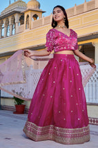Women's Rani Pink Heavy Jimmy Choo Embroidered Lehenga Choli with Soft Net Dupatta | Designer Wedding, Reception, Engagement & Festive Wear Lehenga Set