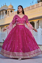 Women's Rani Pink Heavy Jimmy Choo Embroidered Lehenga Choli with Soft Net Dupatta | Designer Wedding, Reception, Engagement & Festive Wear Lehenga Set
