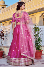 Women's Rani Pink Heavy Jimmy Choo Embroidered Lehenga Choli with Soft Net Dupatta | Designer Wedding, Reception, Engagement & Festive Wear Lehenga Set