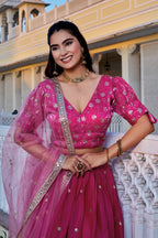 Women's Rani Pink Heavy Jimmy Choo Embroidered Lehenga Choli with Soft Net Dupatta | Designer Wedding, Reception, Engagement & Festive Wear Lehenga Set
