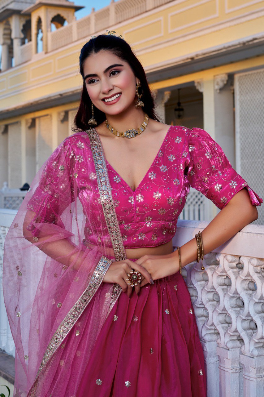 Women's Rani Pink Heavy Jimmy Choo Embroidered Lehenga Choli with Soft Net Dupatta | Designer Wedding, Reception, Engagement & Festive Wear Lehenga Set