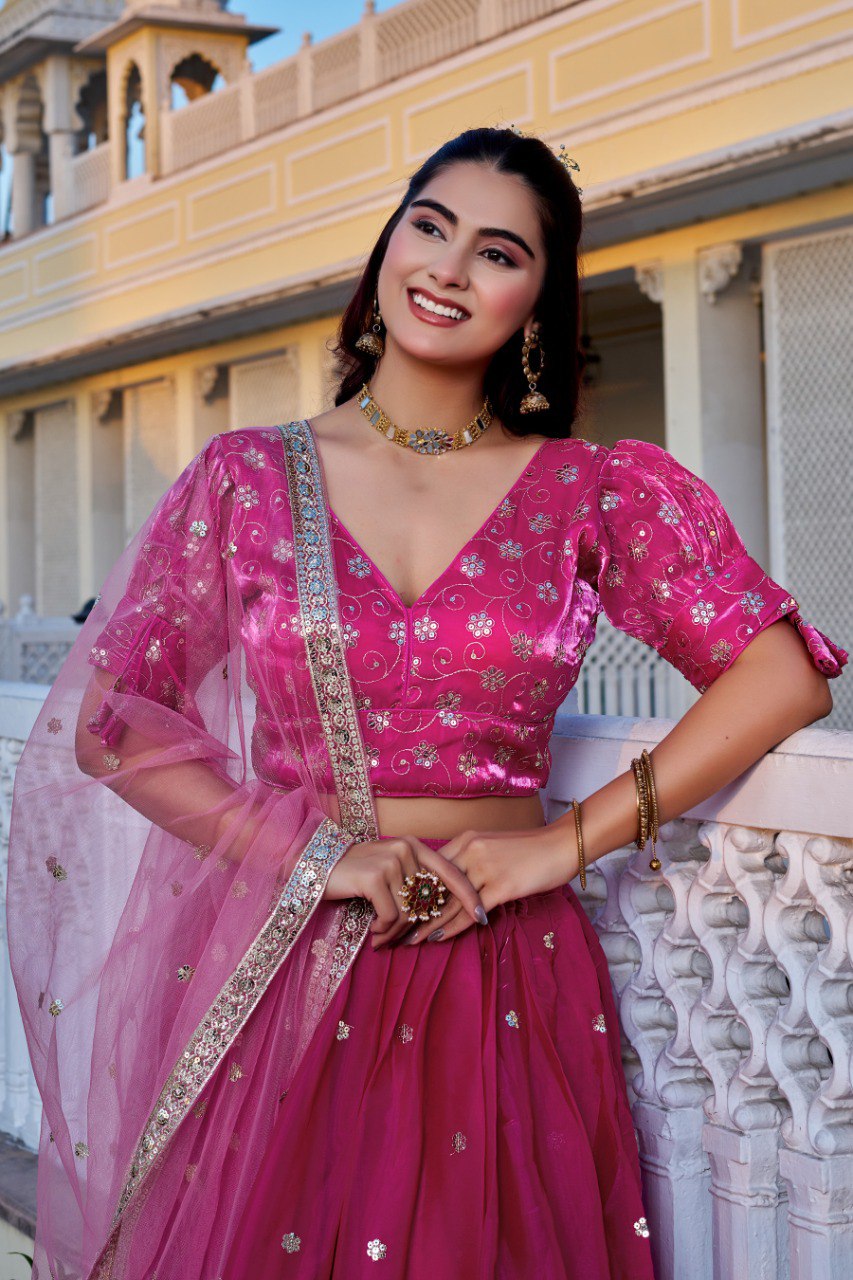 Women's Rani Pink Heavy Jimmy Choo Embroidered Lehenga Choli with Soft Net Dupatta | Designer Wedding, Reception, Engagement & Festive Wear Lehenga Set