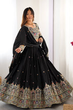 Women’s Black Chinon Embroidered Lehenga Choli with Sequence Work & Dupatta | Designer Party Wear, Wedding & Festive Lehenga Set