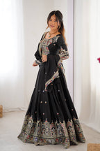 Women’s Black Chinon Embroidered Lehenga Choli with Sequence Work & Dupatta | Designer Party Wear, Wedding & Festive Lehenga Set