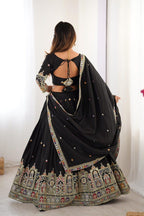 Women’s Black Chinon Embroidered Lehenga Choli with Sequence Work & Dupatta | Designer Party Wear, Wedding & Festive Lehenga Set