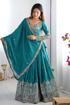 Women’s Teal Blue Embroidered Lehenga Choli with Sequence Work & Designer Dupatta | Party Wear, Wedding & Festive Ethnic Outfit