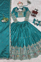 Women’s Teal Blue Embroidered Lehenga Choli with Sequence Work & Designer Dupatta | Party Wear, Wedding & Festive Ethnic Outfit